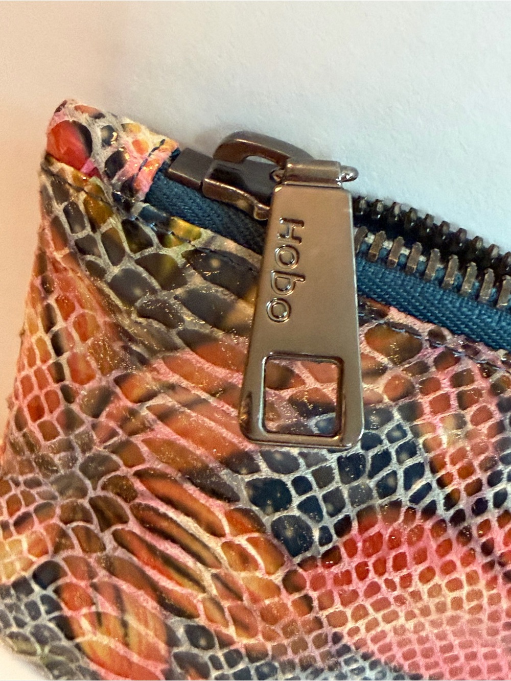 HOBO Multicolor Snake-Embossed Cosmetic Pouch in Pink, Coral, Navy & Cream